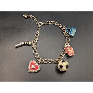 Soccer Ball Bracelet Several Soccer Related Charms Silver Tone